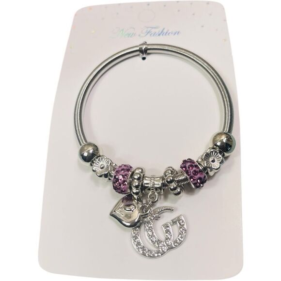 Silver and Purple GG Stretch Charm Bracelet - Picture 1 of 2